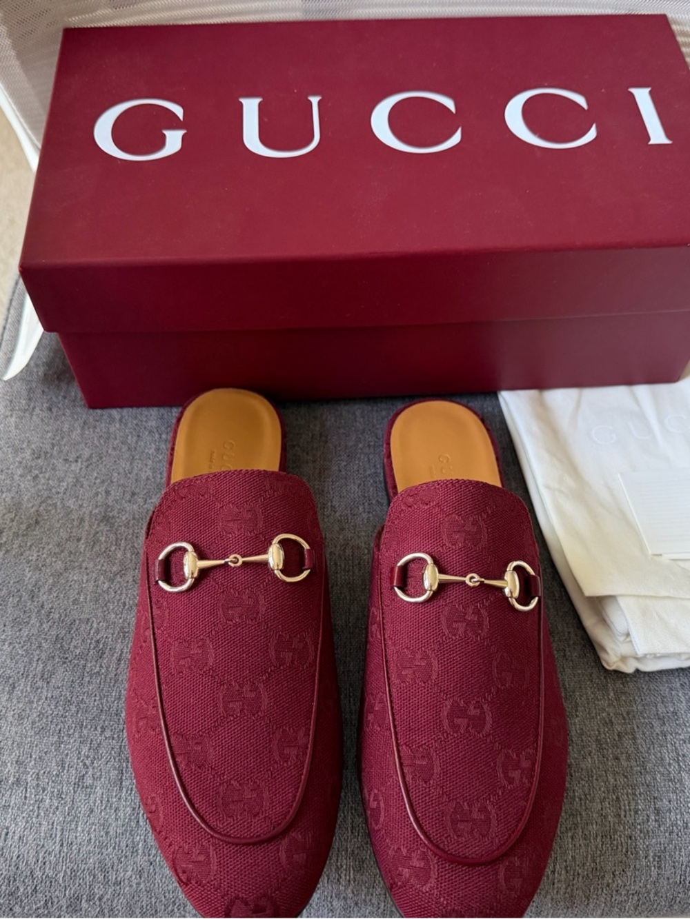 Gucci Burgundy GG Canvas Horsebit Slides Mules in size 7 - Picture 7 of 8